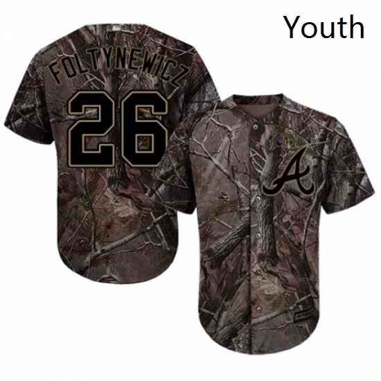 Youth Majestic Atlanta Braves 26 Mike Foltynewicz Authentic Camo Realtree Collection Flex Base MLB Jersey